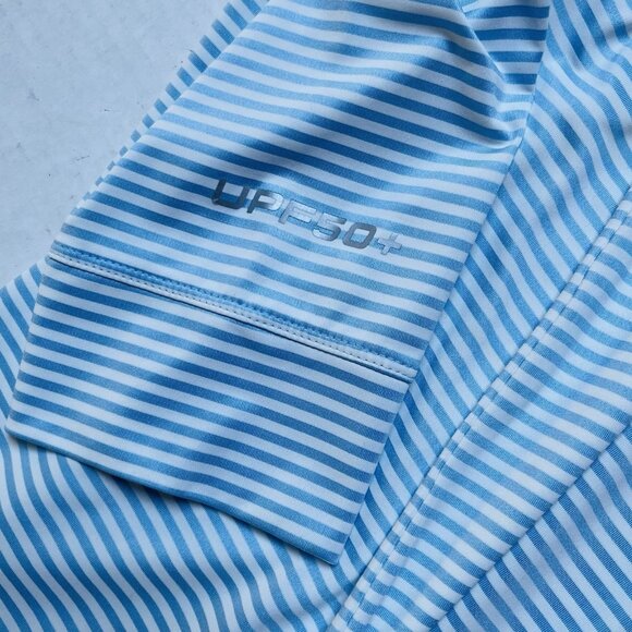Coolibar Polo Shirt Mens Large Long Sleeve UPF 50 Golf Stripe Erodym Active Blue - Picture 10 of 11